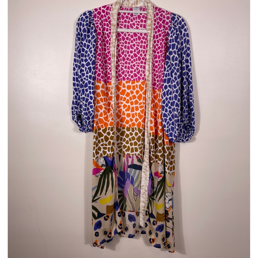 Brooke Webb Anna & Ava Patchwork Neon Animal Print Duster Kimono Women One Size